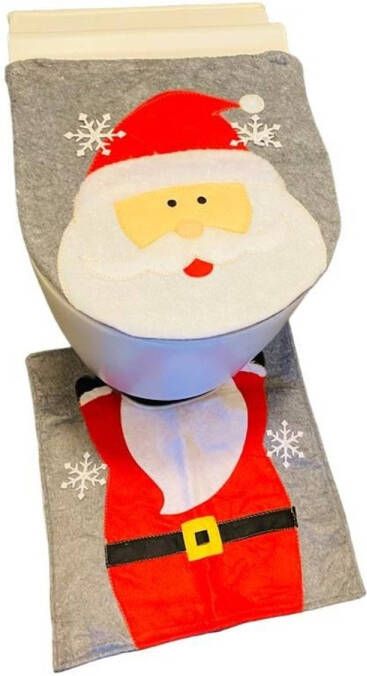 HEM Kerstman wc bril hoes met wc mat toiletbril cover (45x39 cm) + toiletmat