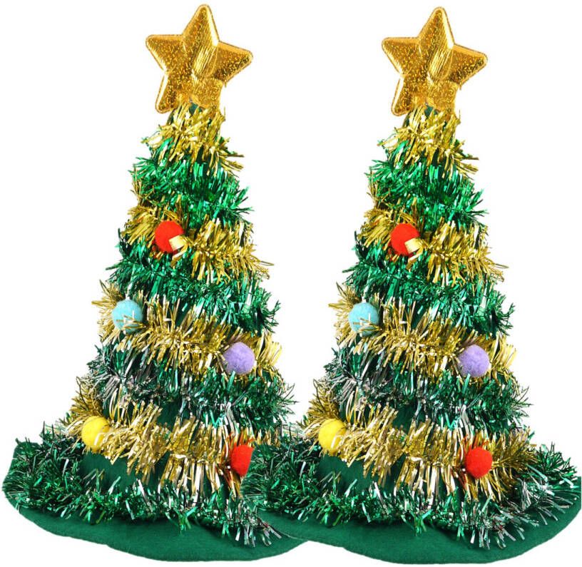 Henbrandt kerstboom hoeden mutsen 2x - 43 cm - voor volwassenen  Kerstmutsen