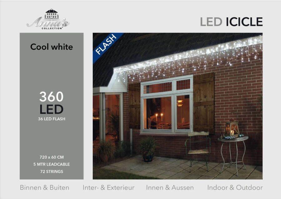 Hermie Icicle lights 360l 720x60cm 36l flash led wit 5m aanloopsnoer transparant 31v ip44 Anna&apos;s collection
