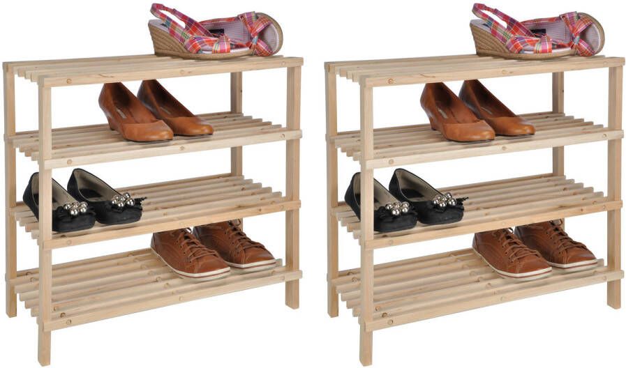 Hi 2x Smalle schoenenrekjes hout 4 lagen 54 cm Schoenenrekken