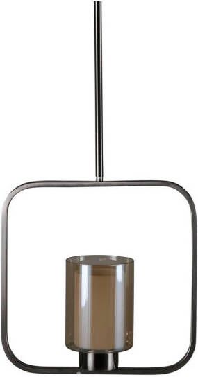 Hioshop Aludra verlichting hanglamp 34x12x34cm glas staal zilverkleur.