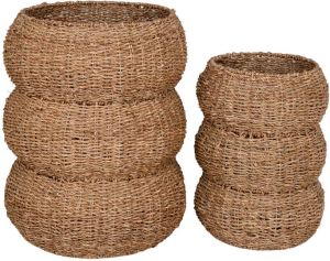 Hioshop Sarbas mand Ø25 35cm set van 2 naturel.