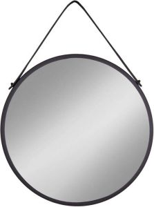 Hioshop Trapani spiegel met leren band zwart.