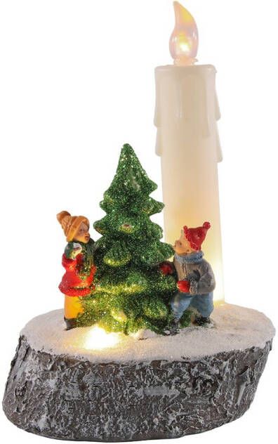HIT Kaars met kerstfiguren 15cm LED 2xAAA