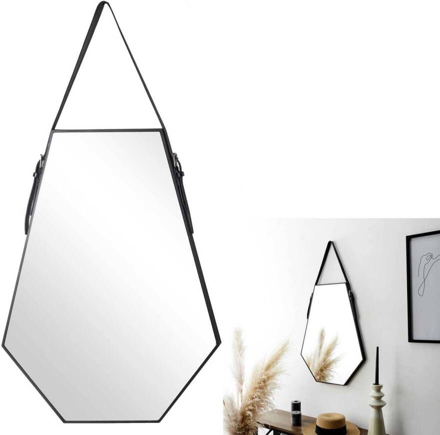 Home deco factory Spiegel Diamant vorm Metaal 66x49 cm met Ophangriem Zwart