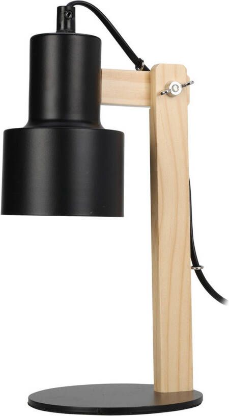 Home & Styling Tafellamp bureaulampje Design Light hout metaal zwart H32 cm Leeslamp Bureaulampen
