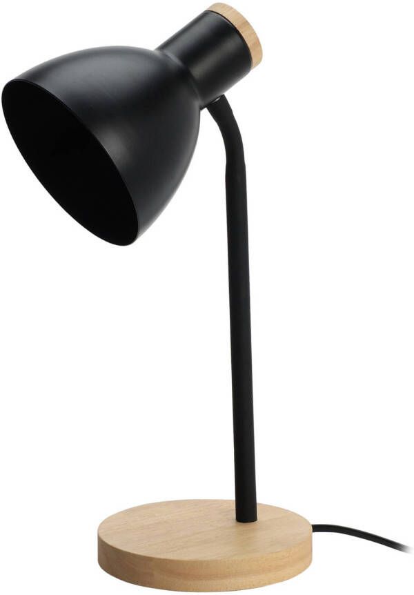 Home & Styling Tafellamp bureaulampje Design Light hout metaal zwart H36 cm Leeslamp Bureaulampen