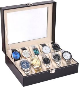HomeLiving Aretica Horlogebox Luxe Met 10 Horloge Compartimenten Zwart