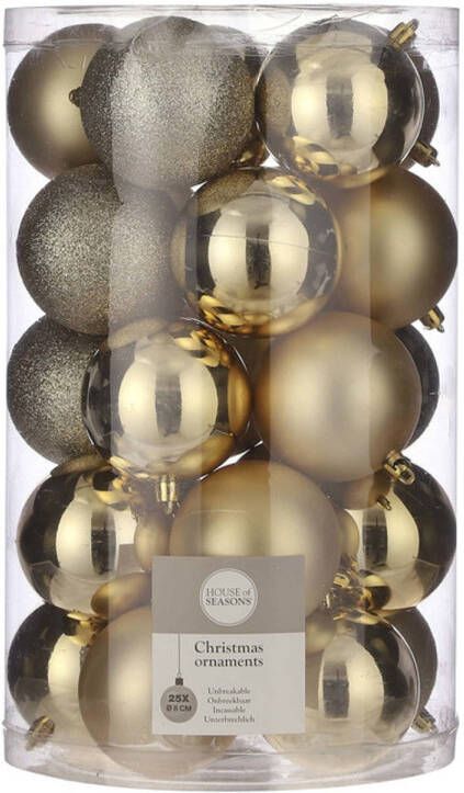 House of seasons 25x Kunststof kerstballen goud 8 cm Kerstbal