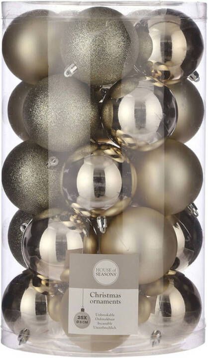 House of seasons 25x Kunststof kerstballen licht champagne 8 cm Kerstbal
