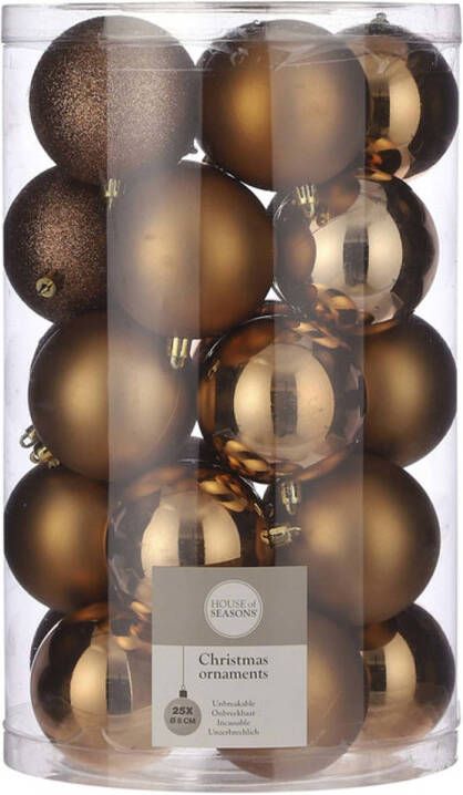 House of seasons 25x Kunststof kerstballen licht koper 8 cm Kerstbal