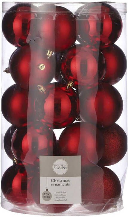 House of seasons 25x Kunststof kerstballen rood 8 cm Kerstbal