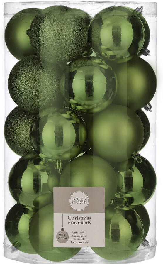 House of seasons 25x stuks kunststof kerstballen donkergroen 8 cm Kerstbal