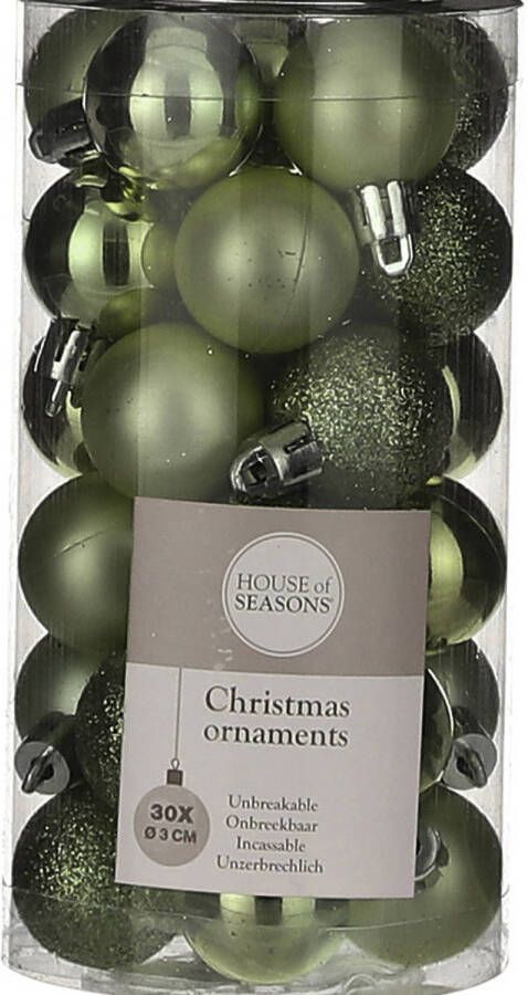 House of seasons 30x Kleine kunststof kerstballen donkergroen 3 cm Kerstbal