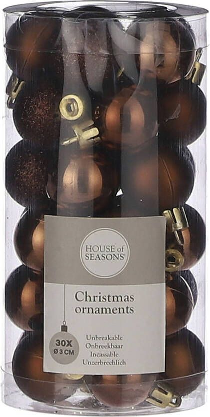 House of seasons 30x Kleine kunststof kerstballen kastanje bruin 3 cm Kerstbal