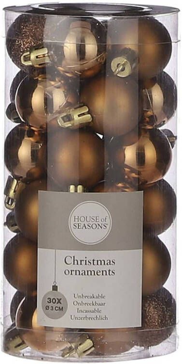 House of seasons 30x Kleine kunststof kerstballen licht koper 3 cm Kerstbal