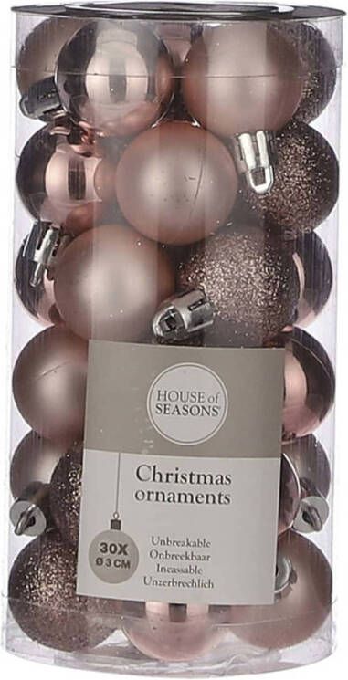 House of seasons 30x Kleine kunststof kerstballen lichtroze 3 cm Kerstbal