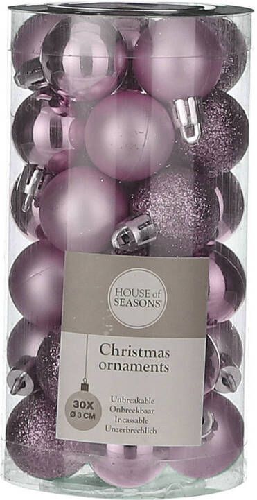 House of seasons 30x Kleine kunststof kerstballen lila paars 3 cm Kerstbal