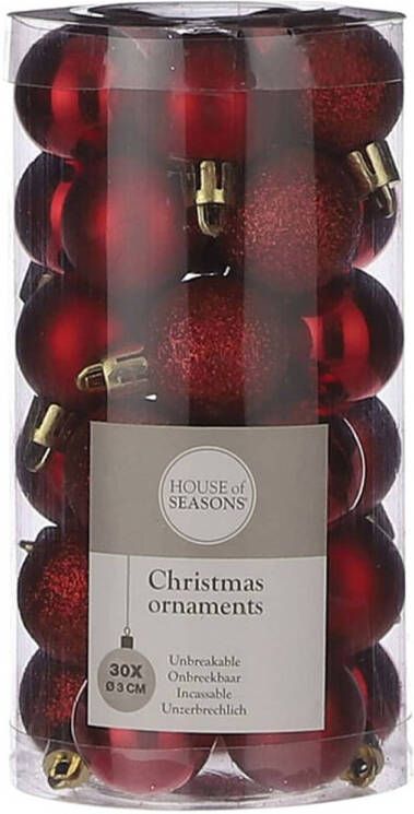 House of seasons 30x Kleine kunststof kerstballen rood 3 cm Kerstbal