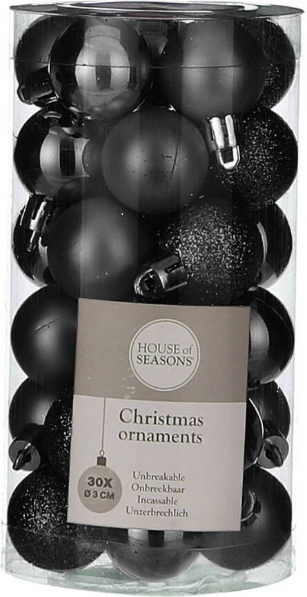 House of seasons 30x Kleine kunststof kerstballen zwart 3 cm Kerstbal