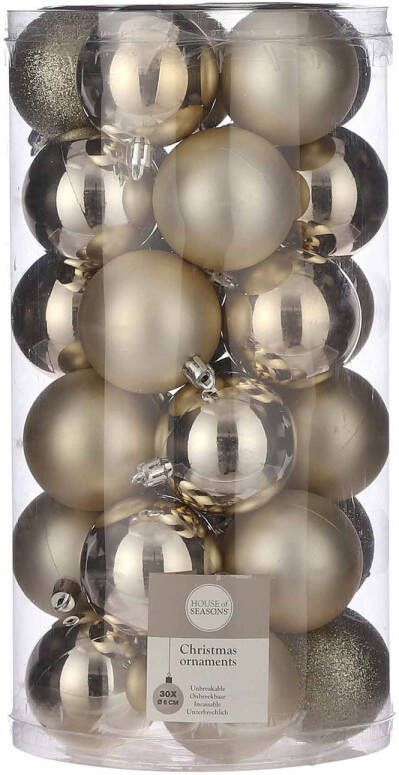 House of seasons 30x Kunststof kerstballen licht champagne 6 cm Kerstbal