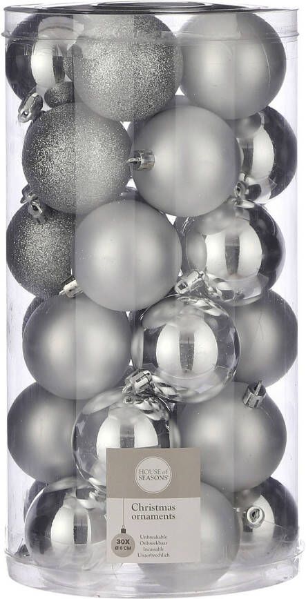 House of seasons 30x Kunststof kerstballen zilver 6 cm Kerstbal
