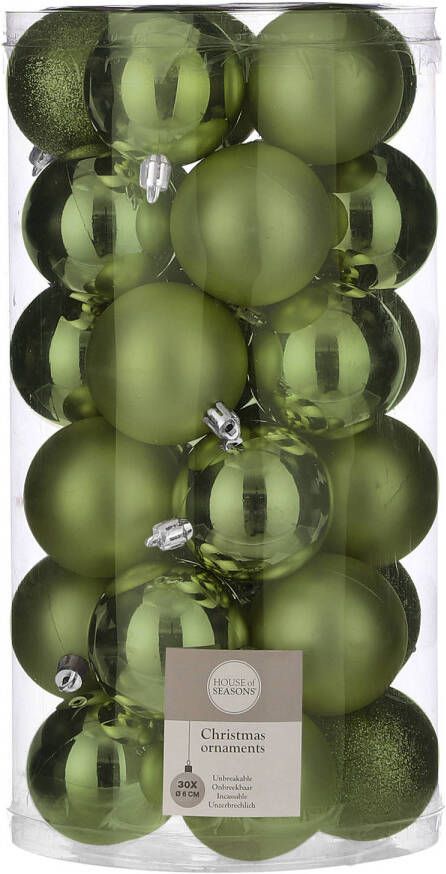 House of seasons 30x stuks kunststof kerstballen donkergroen 6 cm Kerstbal