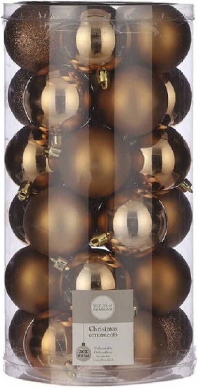 House of seasons 30x stuks kunststof kerstballen licht koper 6 cm kerstversiering Kerstbal