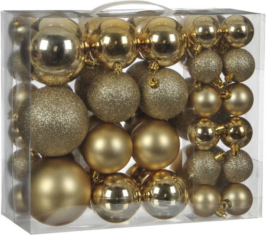 House of seasons 46x stuks kunststof kerstballen goud 4 6 en 8 cm Kerstbal