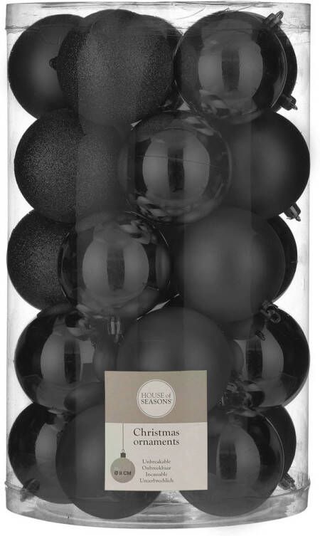House of seasons 50x stuks kunststof kerstballen zwart 8 cm Kerstbal