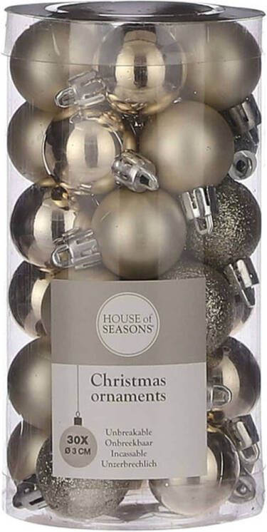 House of seasons 60x Kleine kunststof kerstballen licht champagne 3 cm Kerstbal