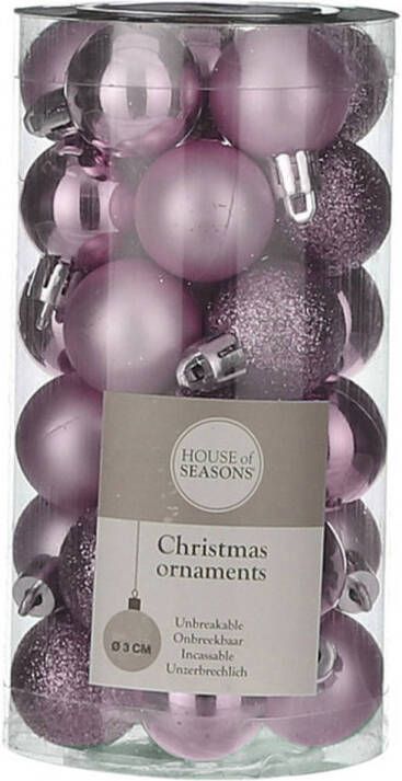 House of seasons 60x Kleine kunststof kerstballen lila paars 3 cm Kerstbal