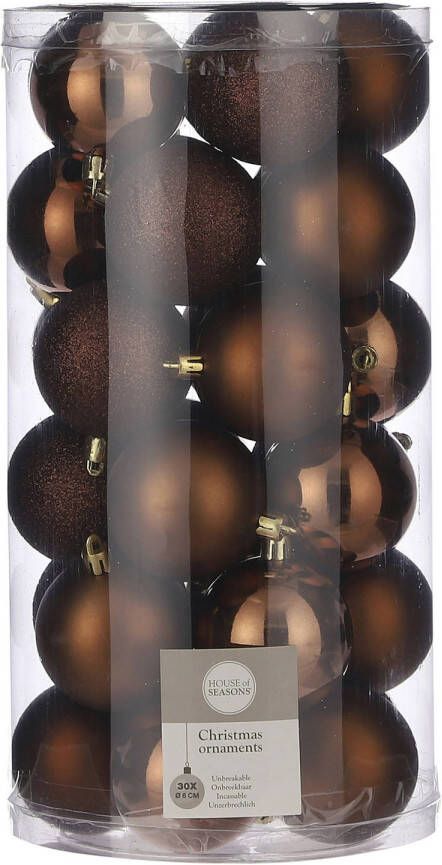 House of seasons 30x stuks kunststof kerstballen kastanje bruin 6 cm kerstversiering Kerstbal