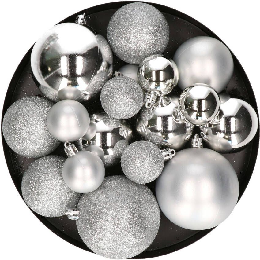House of seasons 92x stuks kunststof kerstballen zilver 4 6 en 8 cm Kerstbal