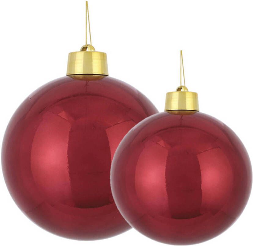 House of seasons Grote kerstballen 2x stuks donkerrood 15 en 20 cm kunststof Kerstbal