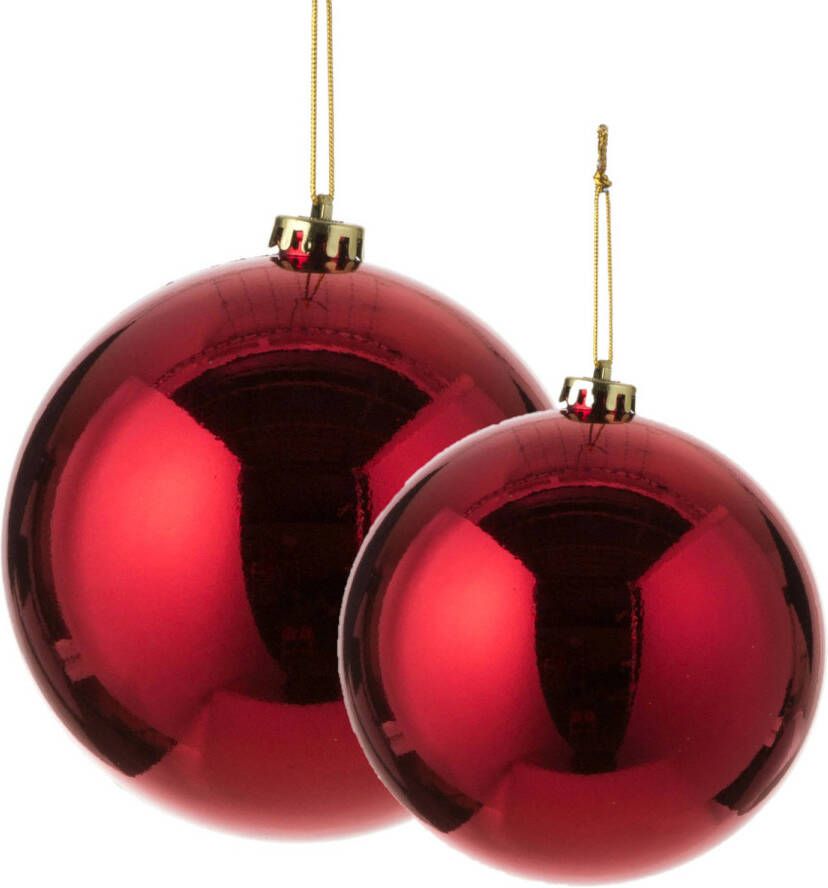 House of seasons Grote kerstballen 2x stuks rood 15 en 20 cm kunststof Kerstbal