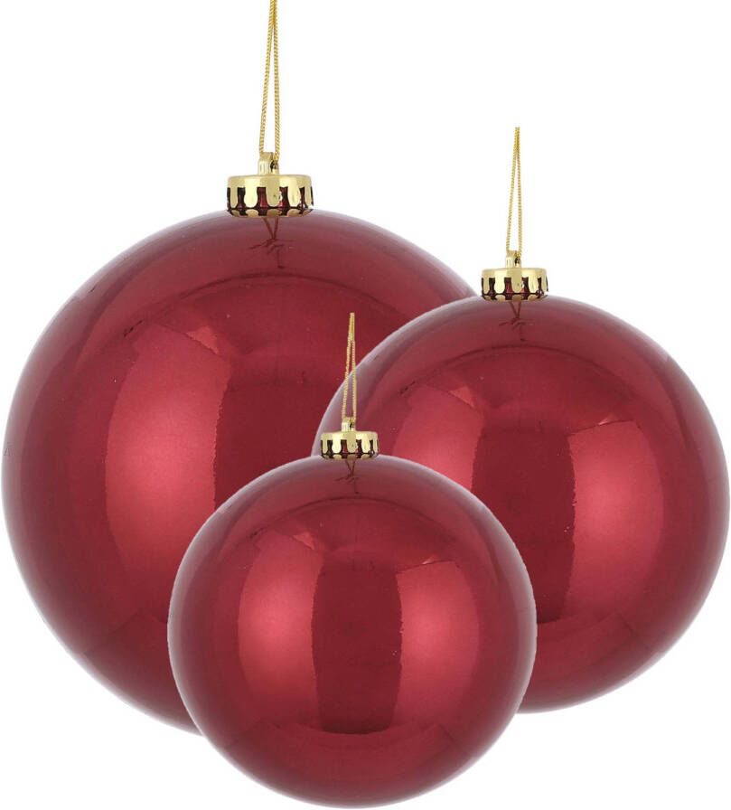 House of seasons Grote kerstballen 3x stuks donkerrood 15 20 en 25 cm kunststof Kerstbal