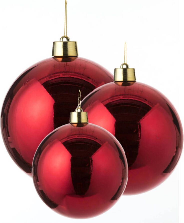 House of seasons Grote kerstballen 3x stuks rood 15 20 en 25 cm kunststof Kerstbal