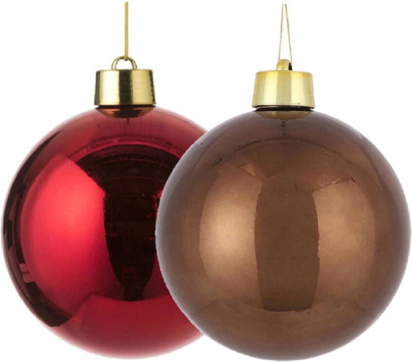 House of seasons Grote kunststof kerstballen 20 cm set van 2x st. bruin en rood Kerstbal