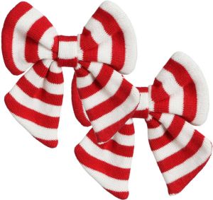 House of seasons kerstdecoratie strikken- 2x rood wit 14 cm Kersthangers