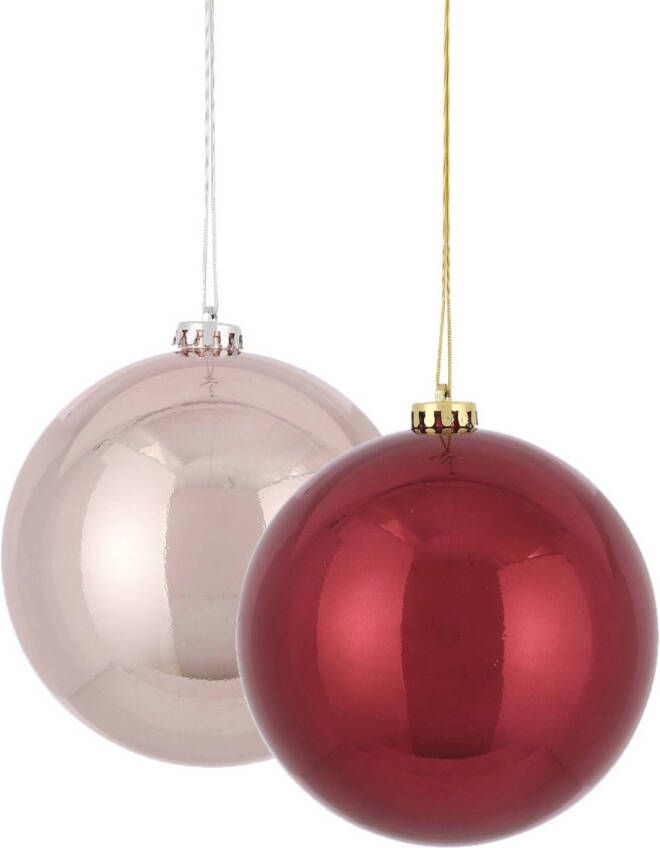 House of seasons Kerstversieringen set van 2x grote kunststof kerstballen roze en rood 15 cm glans Kerstbal