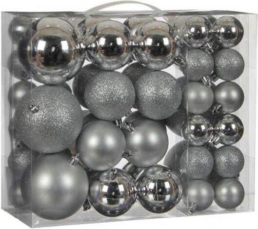 House of seasons 46x stuks kunststof kerstballen zilver 4 6 en 8 cm Kerstbal