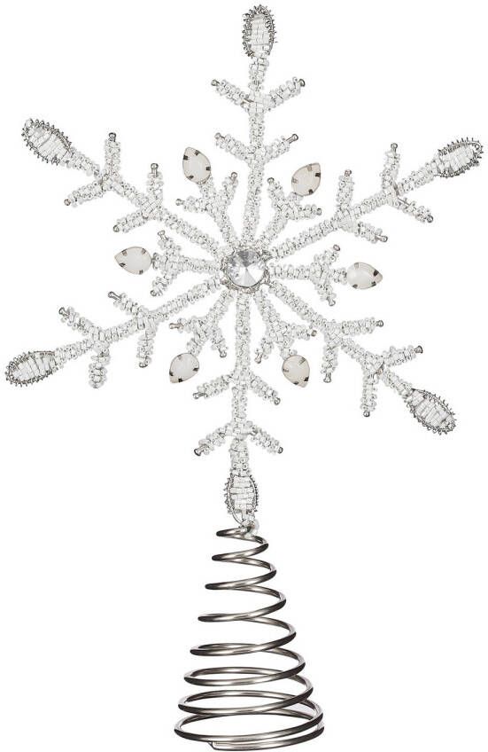 House of seasons Piek Kunststof ster kerstboom topper zilver wit H30 cm kerstboompieken