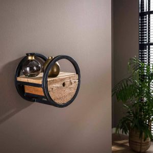 Hoyz Wandschap Circular Ø30 Met Lade Hout Bruin