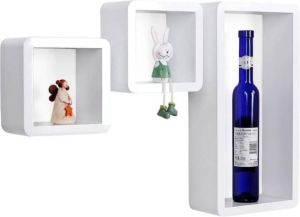 IBella Living zwevende boekenplanken set van 3 hangende kastjes wit