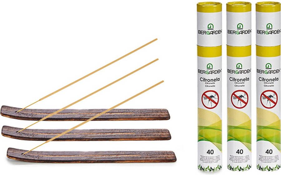 IBERGARDEN Citronella wierrook sticks met houder plankje anti muggen 120x sticks 32 cm
