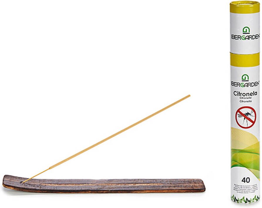IBERGARDEN Citronella wierrook sticks met houder plankje anti muggen 40x sticks 32 cm geurkaarsen