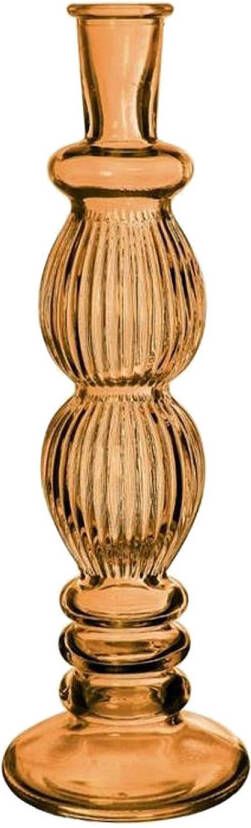 Merkloos Kaarsen kandelaar Florence zacht oranje glas ribbel D9 x H28 cm kaars kandelaars