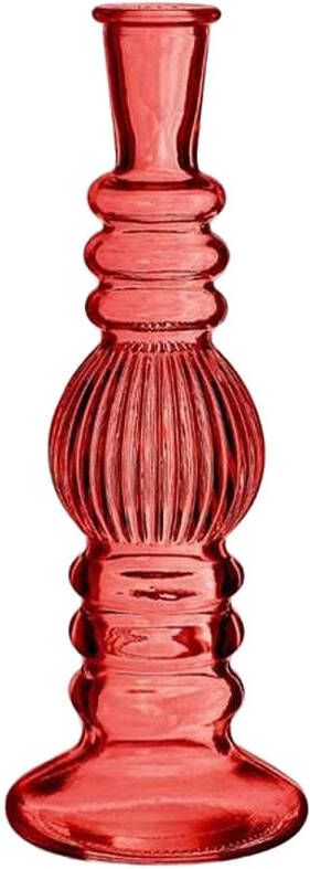 Ideas 4 Seasons Bloemenvaas Florence rood glas ribbel D8 5 x H23 cm Vazen