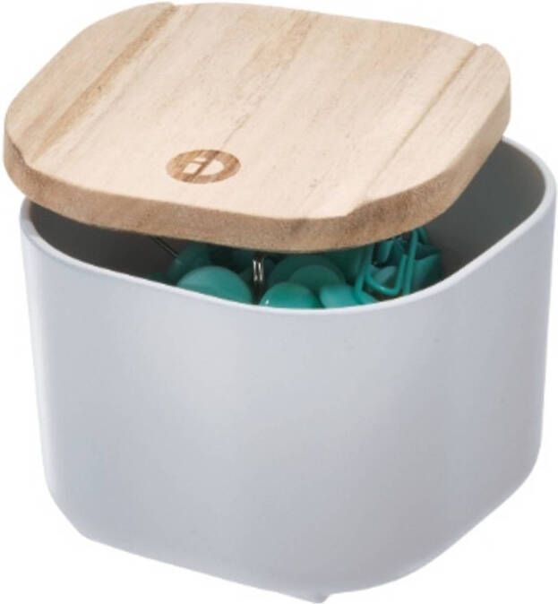 IDesign Opbergbox met Deksel XS 9 x 9 x 6 cm Gerecycled Kunststof Hout Grijs | Eco Storage